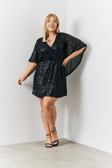 Sequin Drape Detail Wrap Front Mini Dress